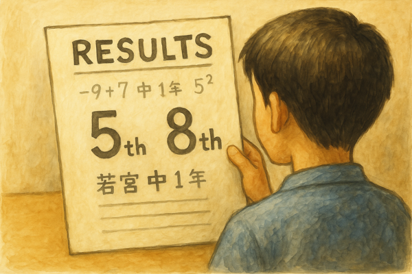 若宮中１年生が学年５位と学年８位